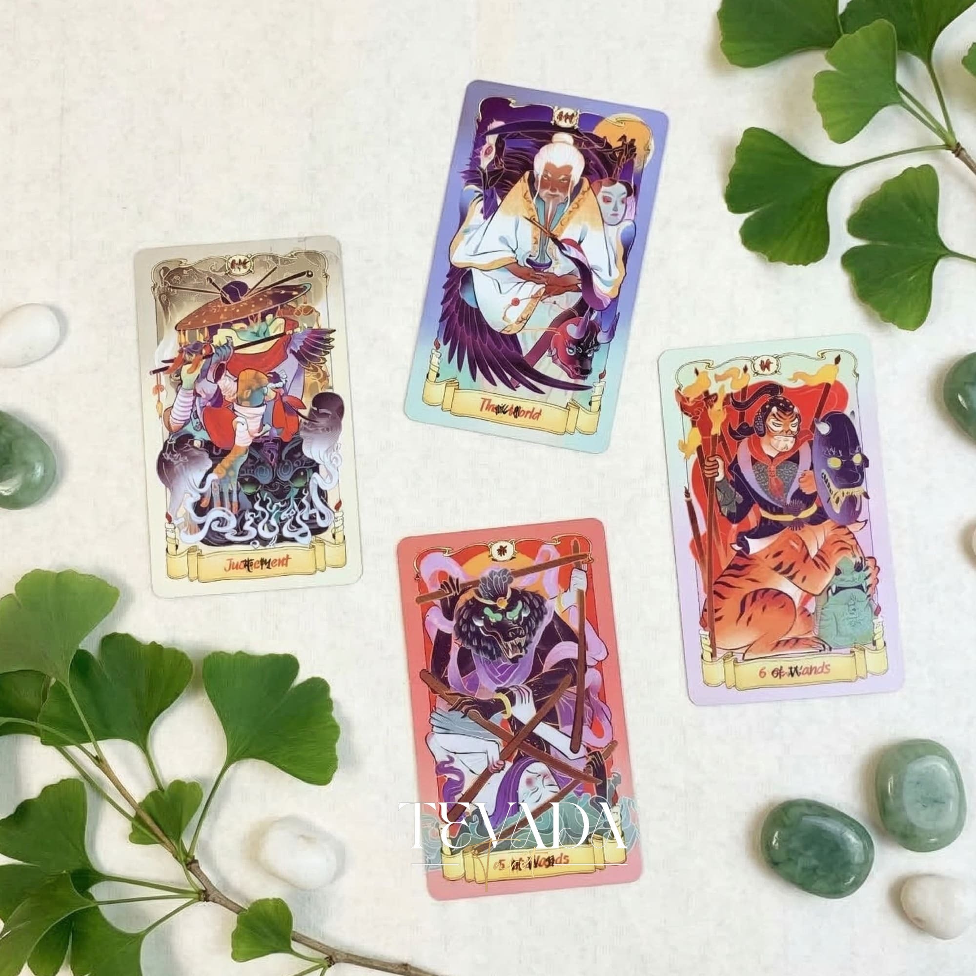 Nine Realms Celestial Codex whimsical Chinese myth Indie Tarot Deck for self-reflection and daily rituals.