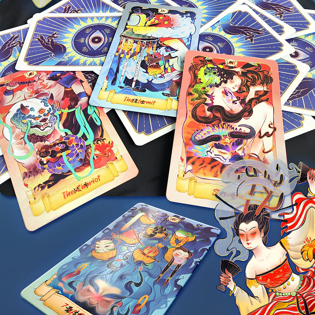 Nine Realms Celestial Codex whimsical Chinese myth Indie Tarot Deck for self-reflection and daily rituals.