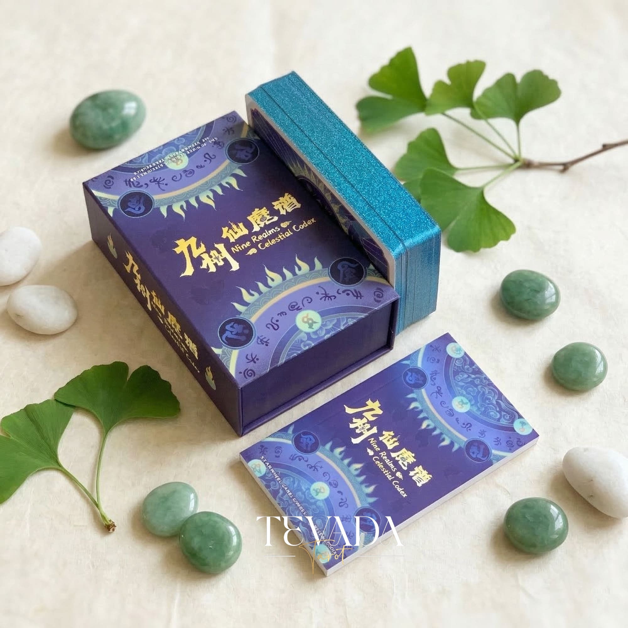 Nine Realms Celestial Codex whimsical Chinese myth Indie Tarot Deck for self-reflection and daily rituals.
