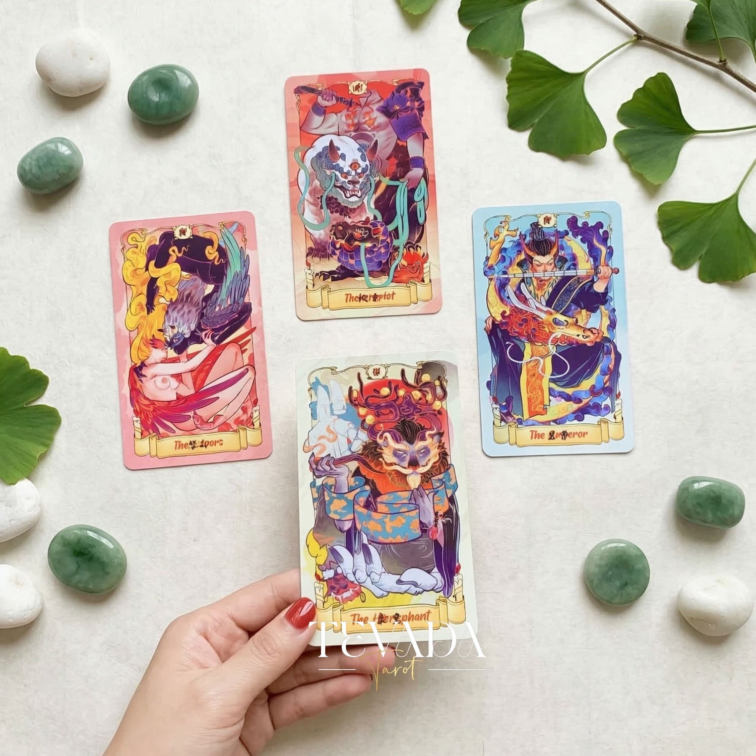 Nine Realms Celestial Codex whimsical Chinese myth Indie Tarot Deck for self-reflection and daily rituals.
