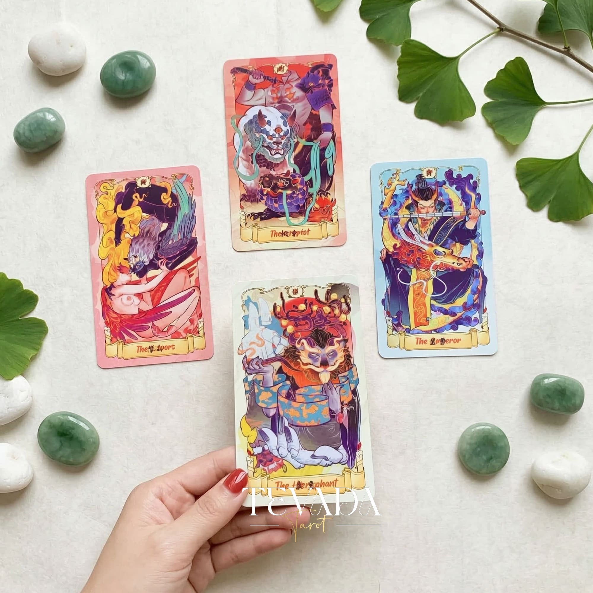 Nine Realms Celestial Codex whimsical Chinese myth Indie Tarot Deck for self-reflection and daily rituals.