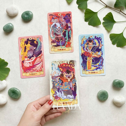 Nine Realms Celestial Codex whimsical Chinese myth Indie Tarot Deck for self-reflection and daily rituals.