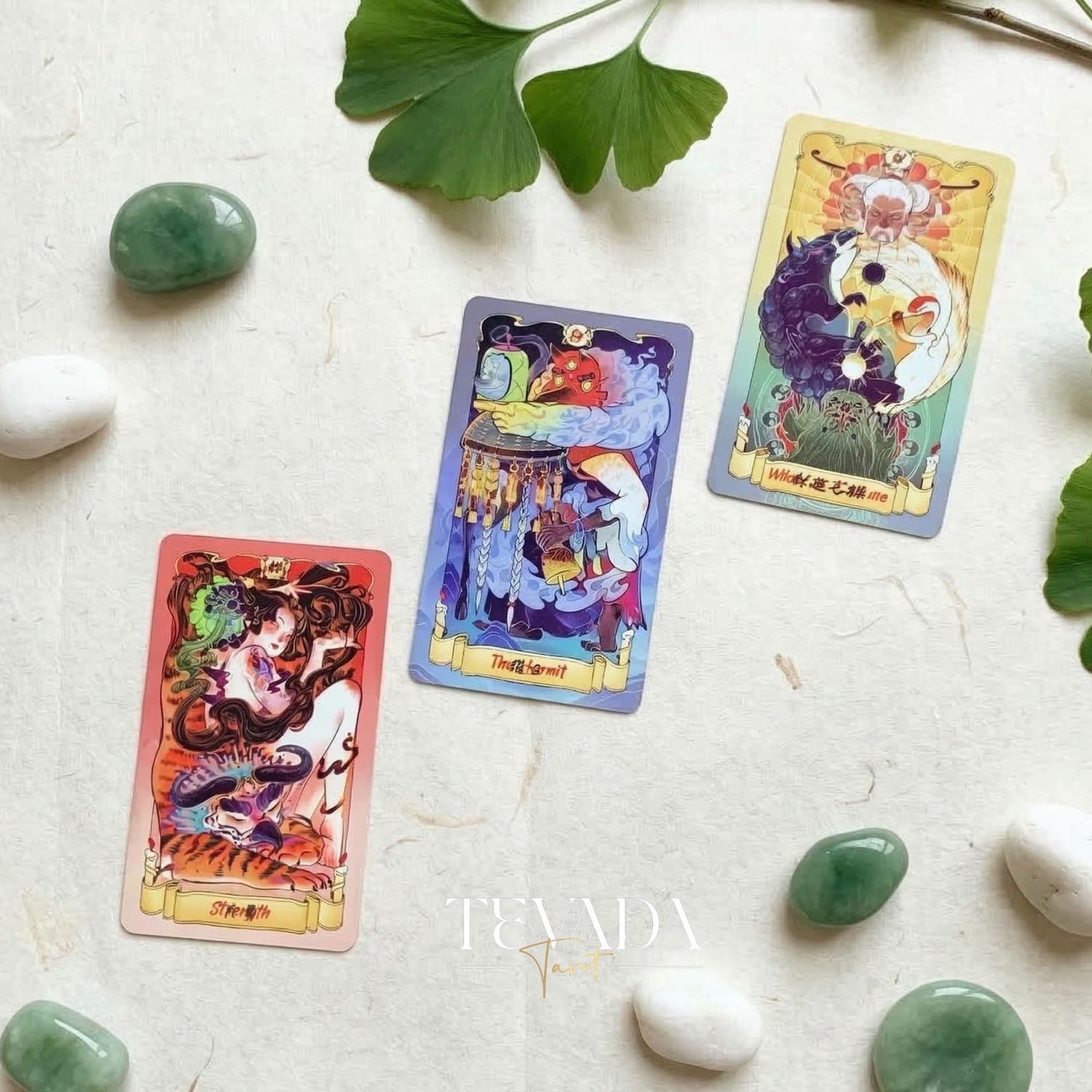 Nine Realms Celestial Codex whimsical Chinese myth Indie Tarot Deck for self-reflection and daily rituals.