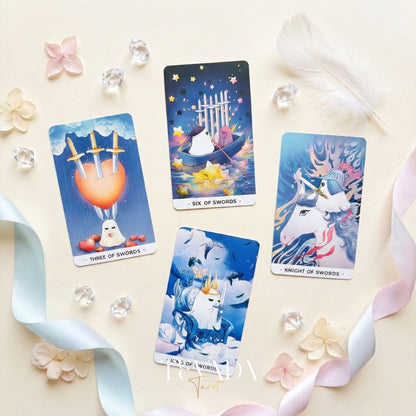 Orchid Valley Tarot featuring cute pastel ghost art and holographic silver edges for healing divination.