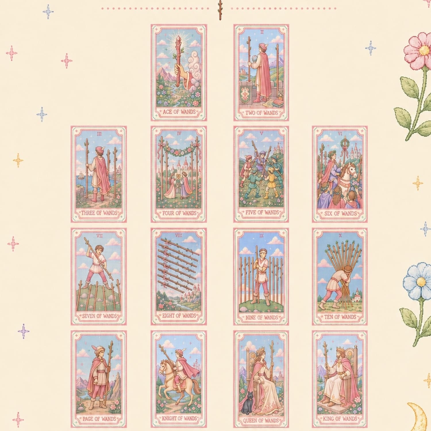 Pastel Pixel Tarot cross-stitch style tarot deck for gentle reflection and inner child care