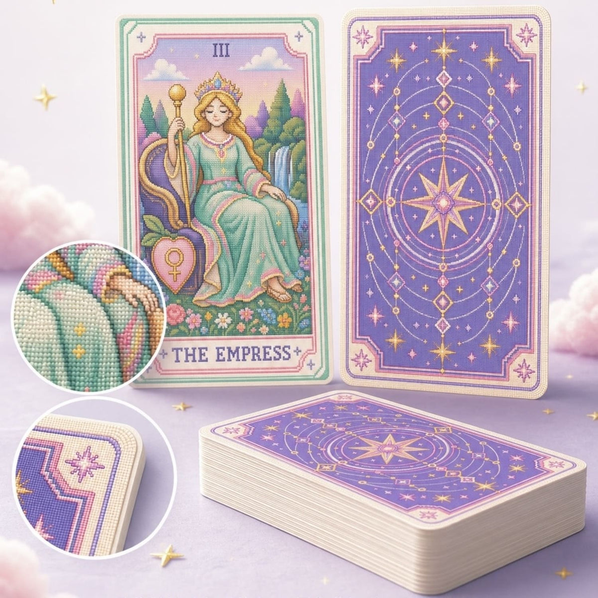 Pastel Pixel Tarot cross-stitch style tarot deck for gentle reflection and inner child care