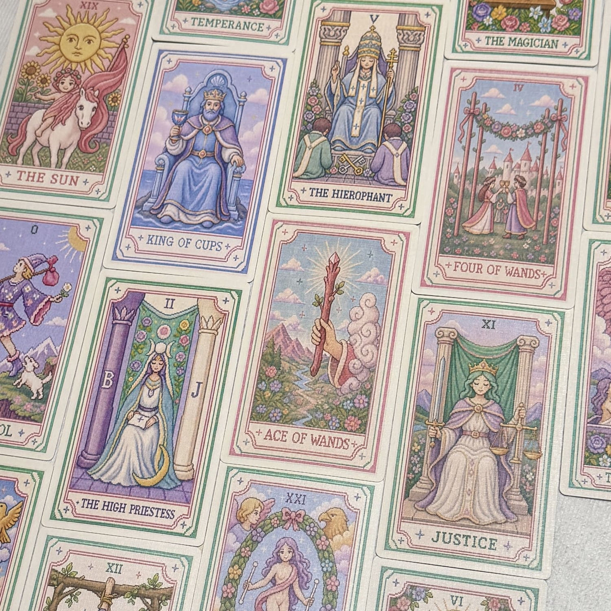 Pastel Pixel Tarot cross-stitch style tarot deck for gentle reflection and inner child care