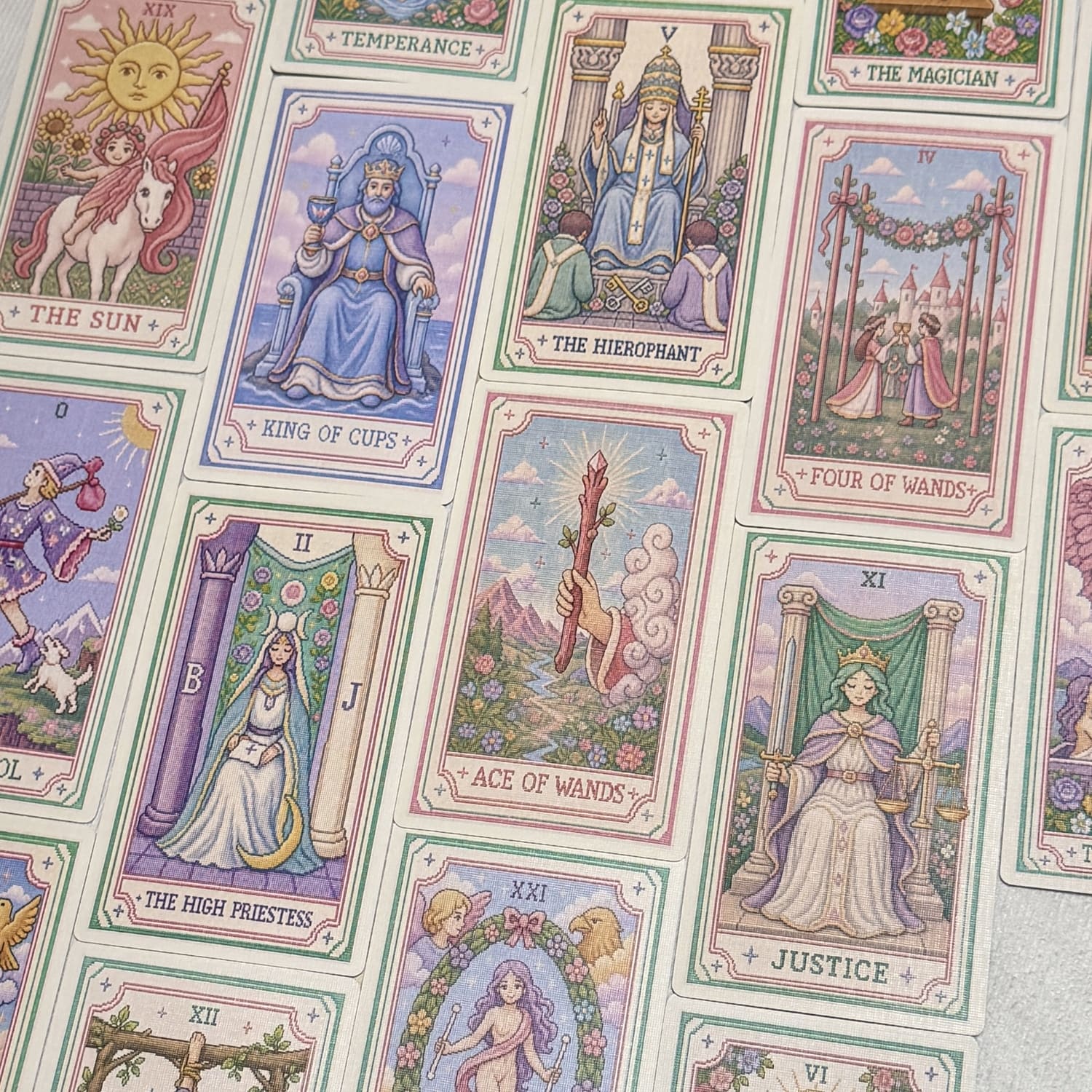 Pastel Pixel Tarot cross-stitch style tarot deck for gentle reflection and inner child care