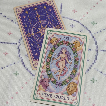 Pastel Pixel Tarot cross-stitch style tarot deck for gentle reflection and inner child care