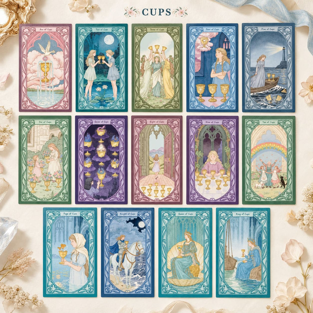 Petal Fall Psalms Tarot Deck floral boxes in pink and cream for reflective readings