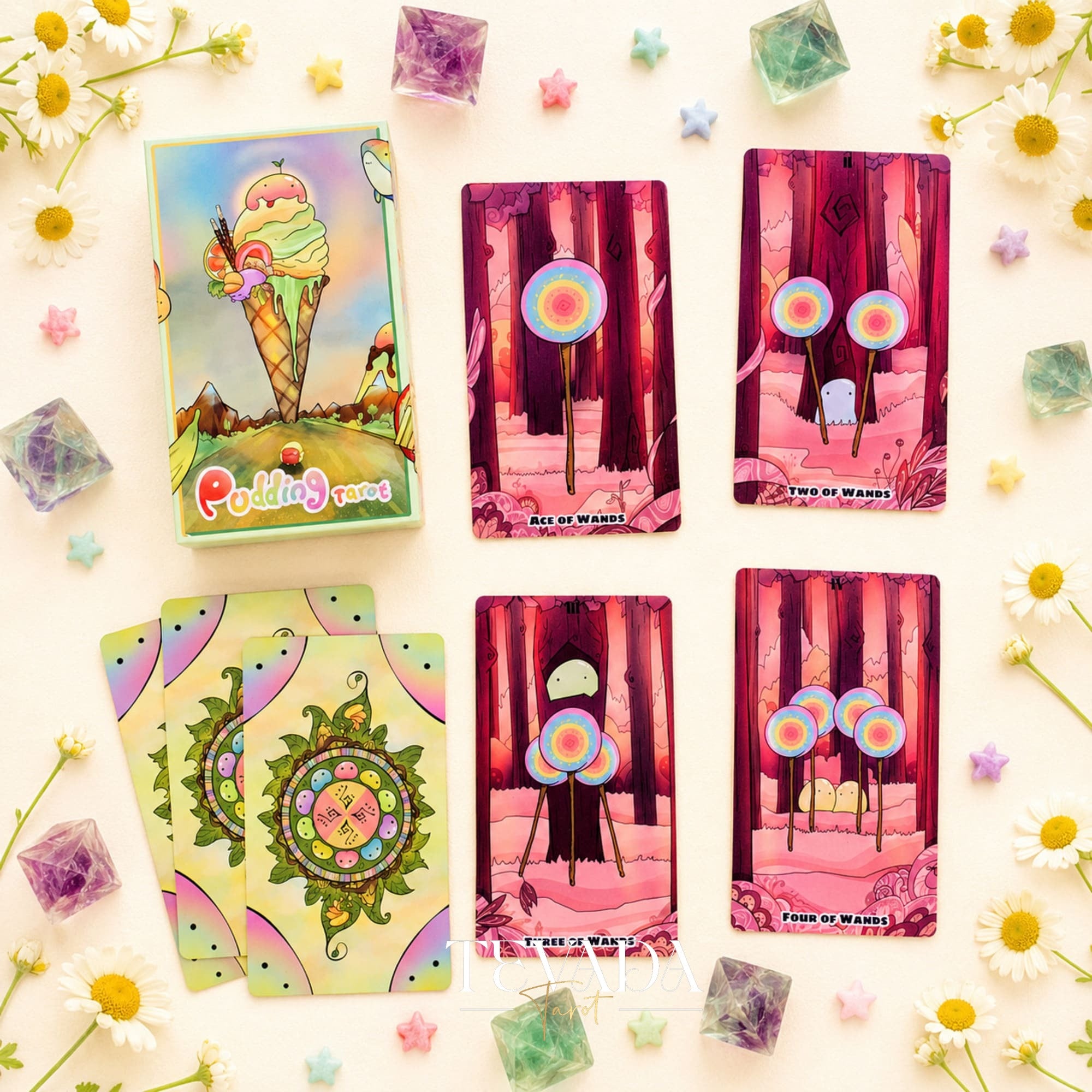 Pudding Tarot kawaii indie tarot deck 78 hand-drawn cards smooth matte finish rigid box for daily tarot reading