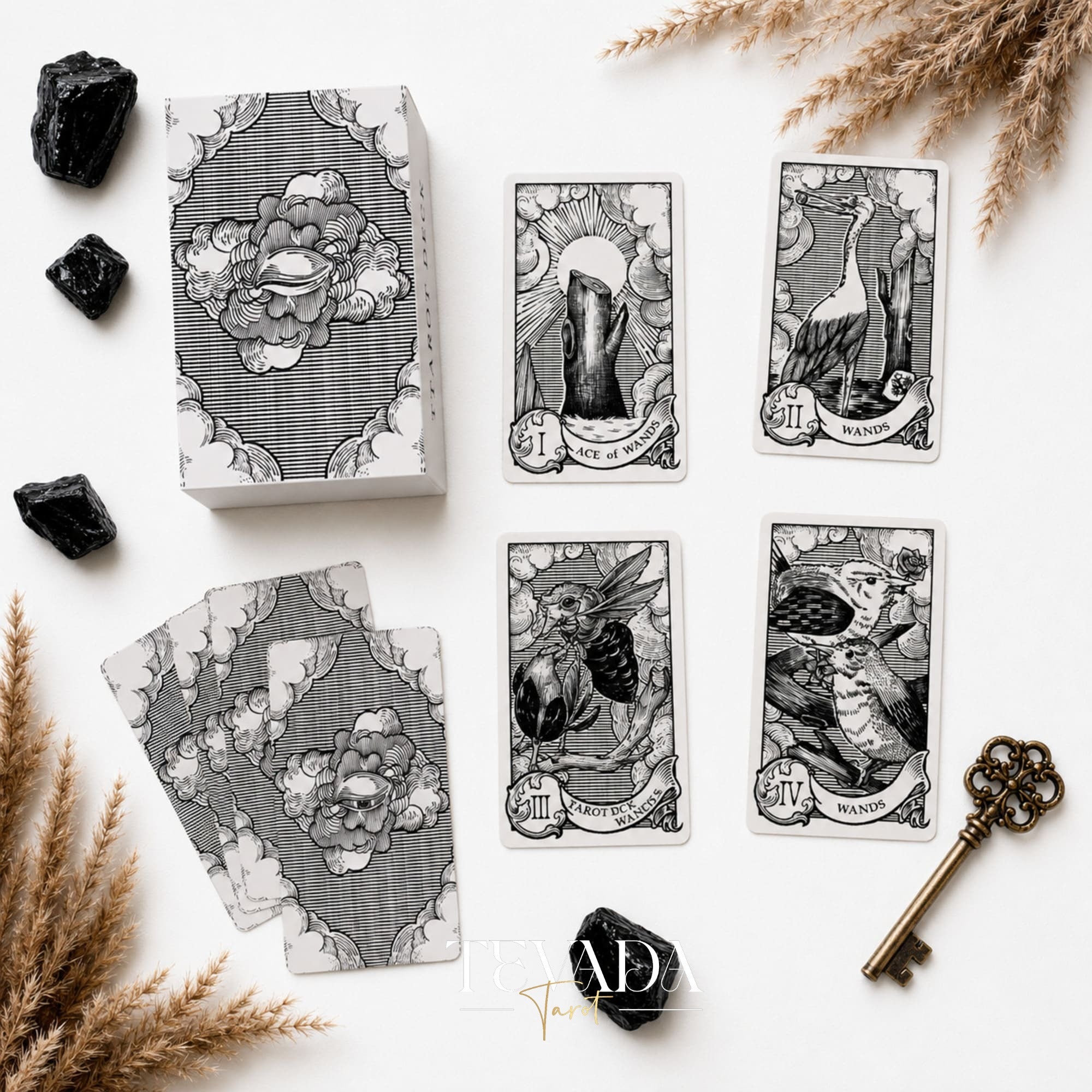 Quill and Ink Tarot vintage bird illustration deck for gentle Rider Waite-inspired readings.