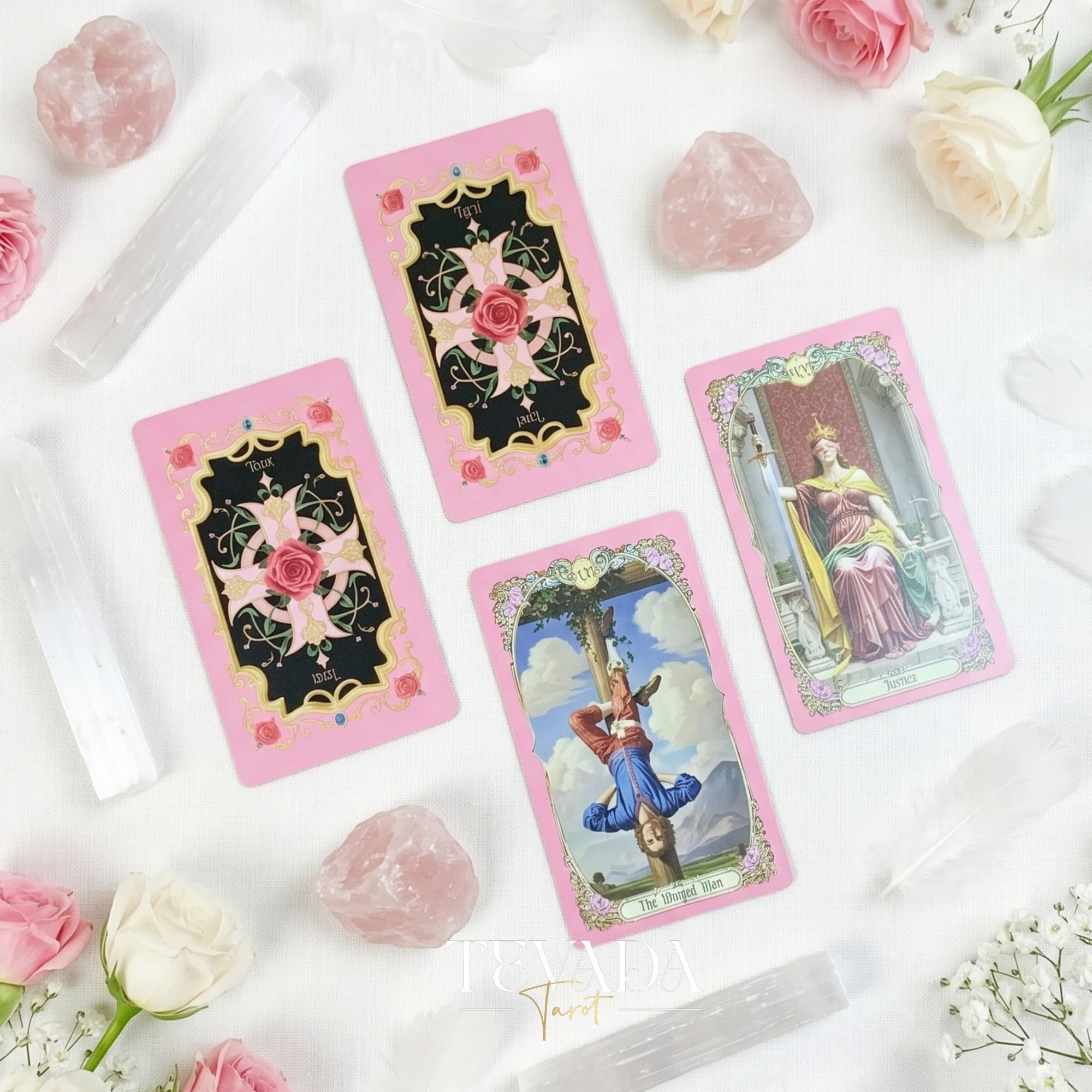 Renaissance Fantasy Tarot DELUXE pink fine art indie tarot deck with rose gold edges for inner child healing.