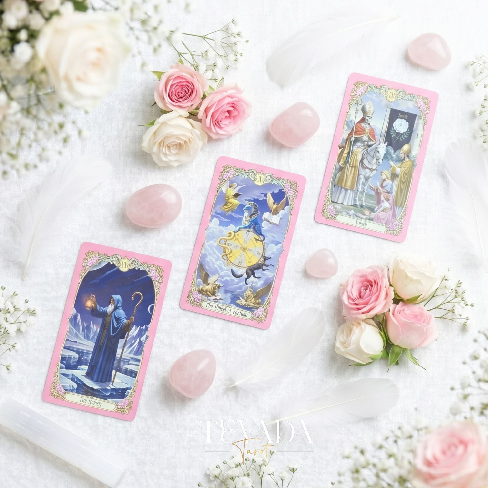 Renaissance Fantasy Tarot DELUXE pink fine art indie tarot deck with rose gold edges for inner child healing.