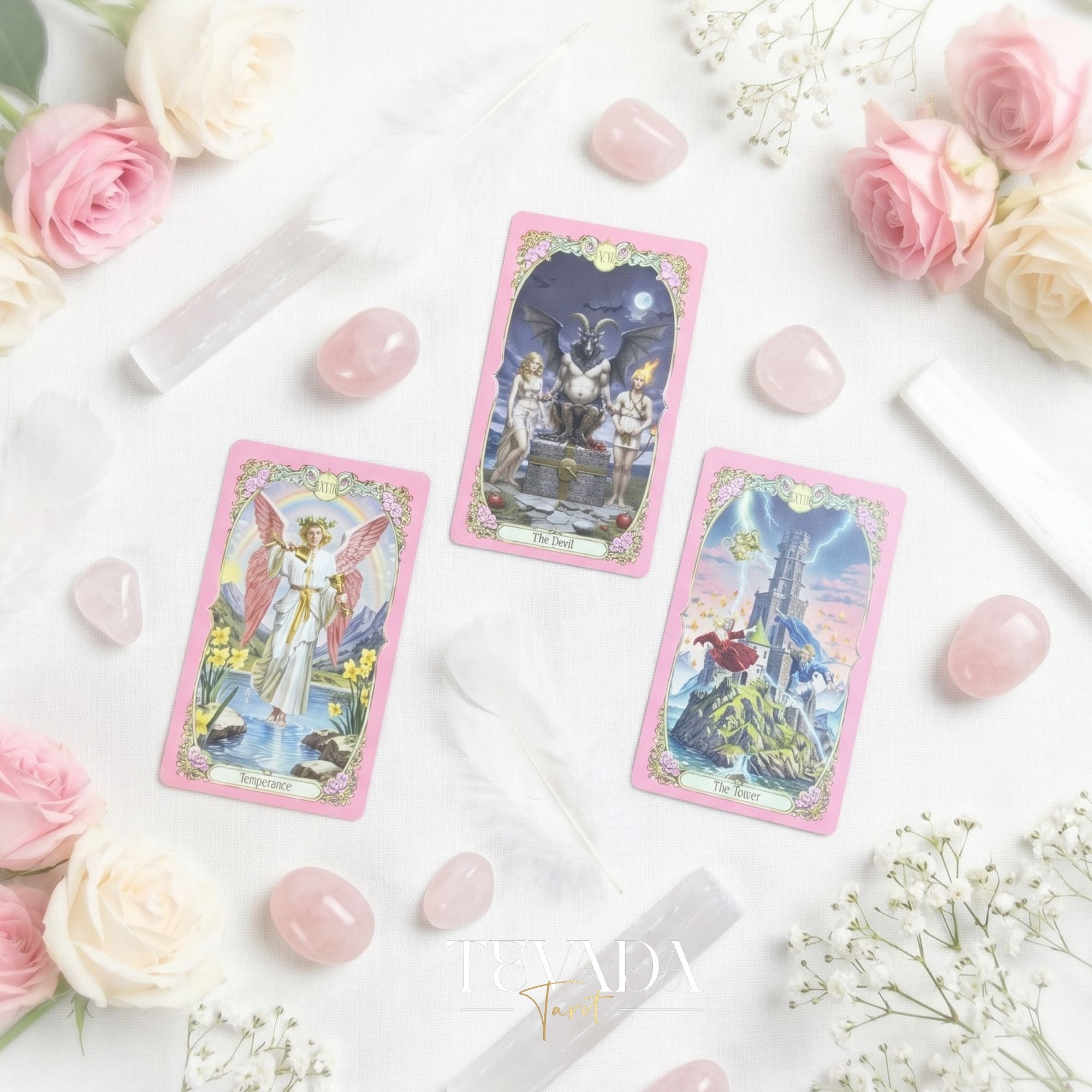 Renaissance Fantasy Tarot DELUXE pink fine art indie tarot deck with rose gold edges for inner child healing.