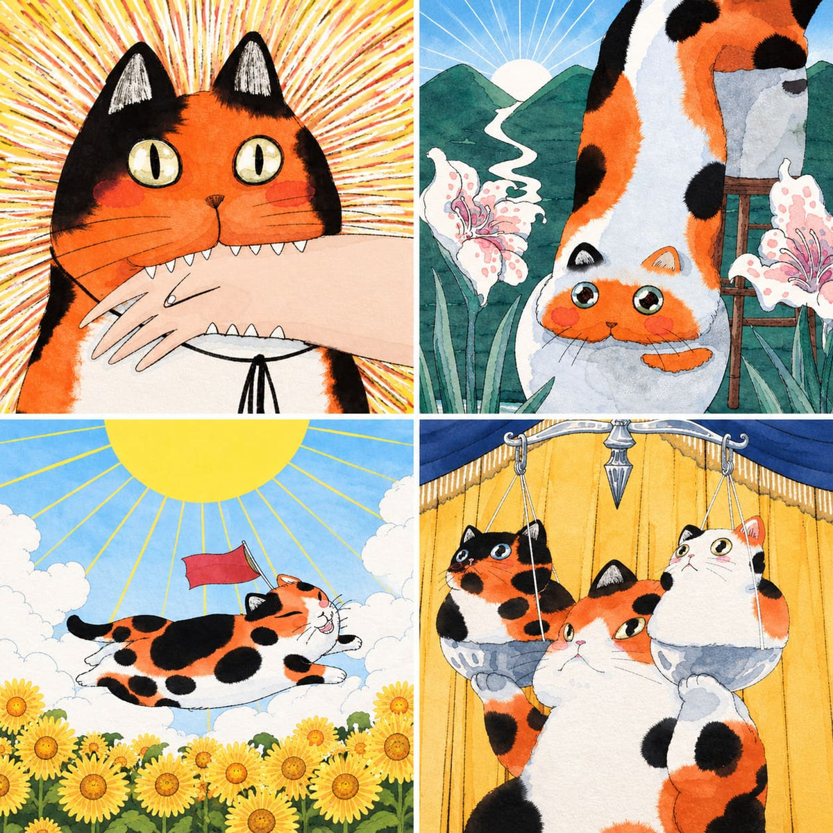 Sammy Calico Cat Tarot Pro (EN) whimsical calico cat tarot cards with orange red foil edges for daily reflection