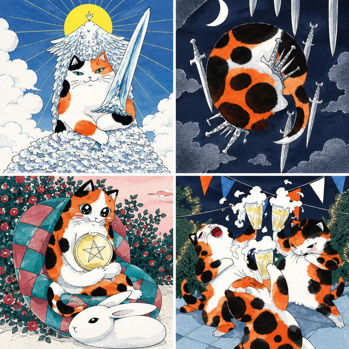 Sammy Calico Cat Tarot Pro (EN) whimsical calico cat tarot cards with orange red foil edges for daily reflection