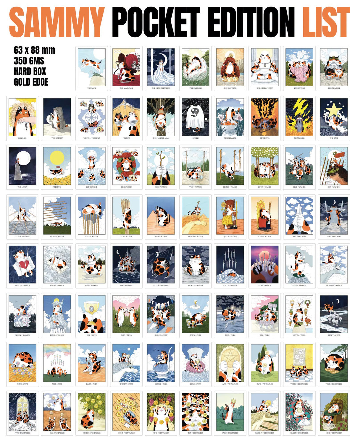 Sammy Calico Cat Tarot Pro (EN) whimsical calico cat tarot cards with orange red foil edges for daily reflection