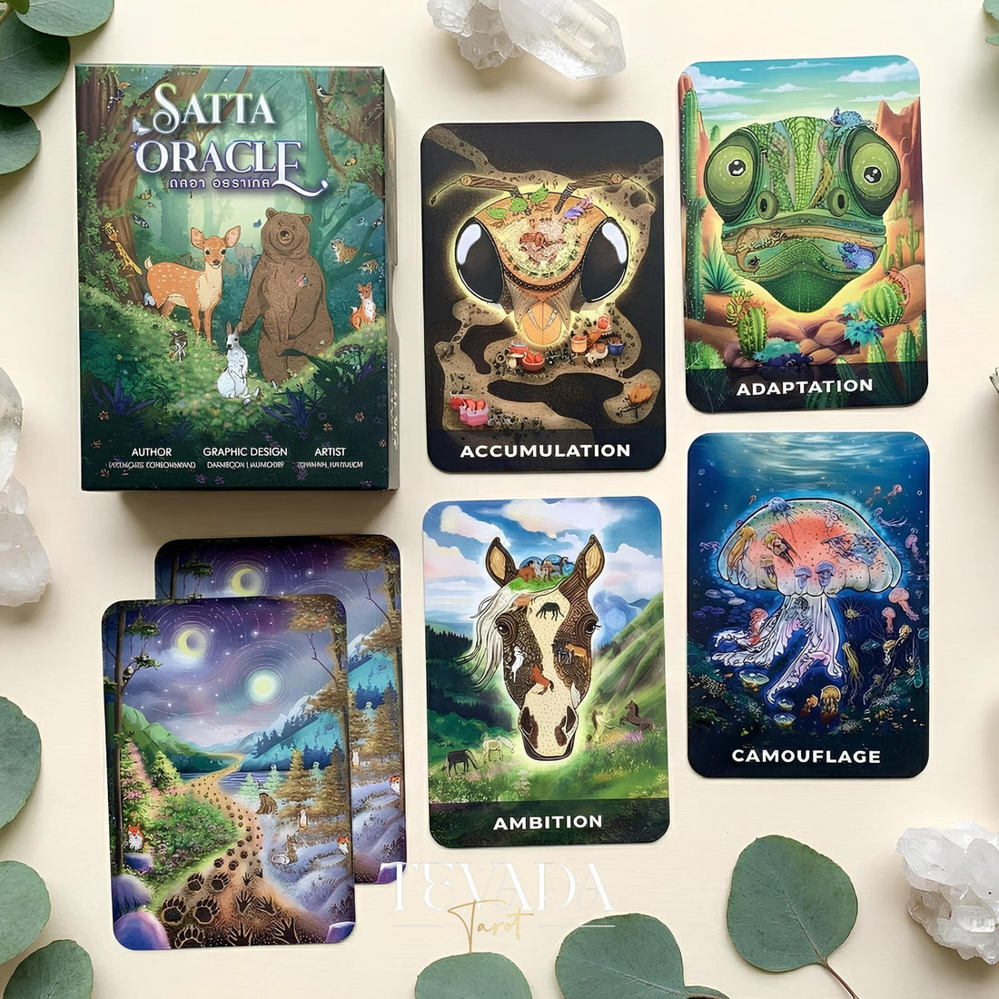 Satta Animal Oracle Deck whimsical animal portrait Indie Oracle Cards on 350gsm matte paper for shadow work.