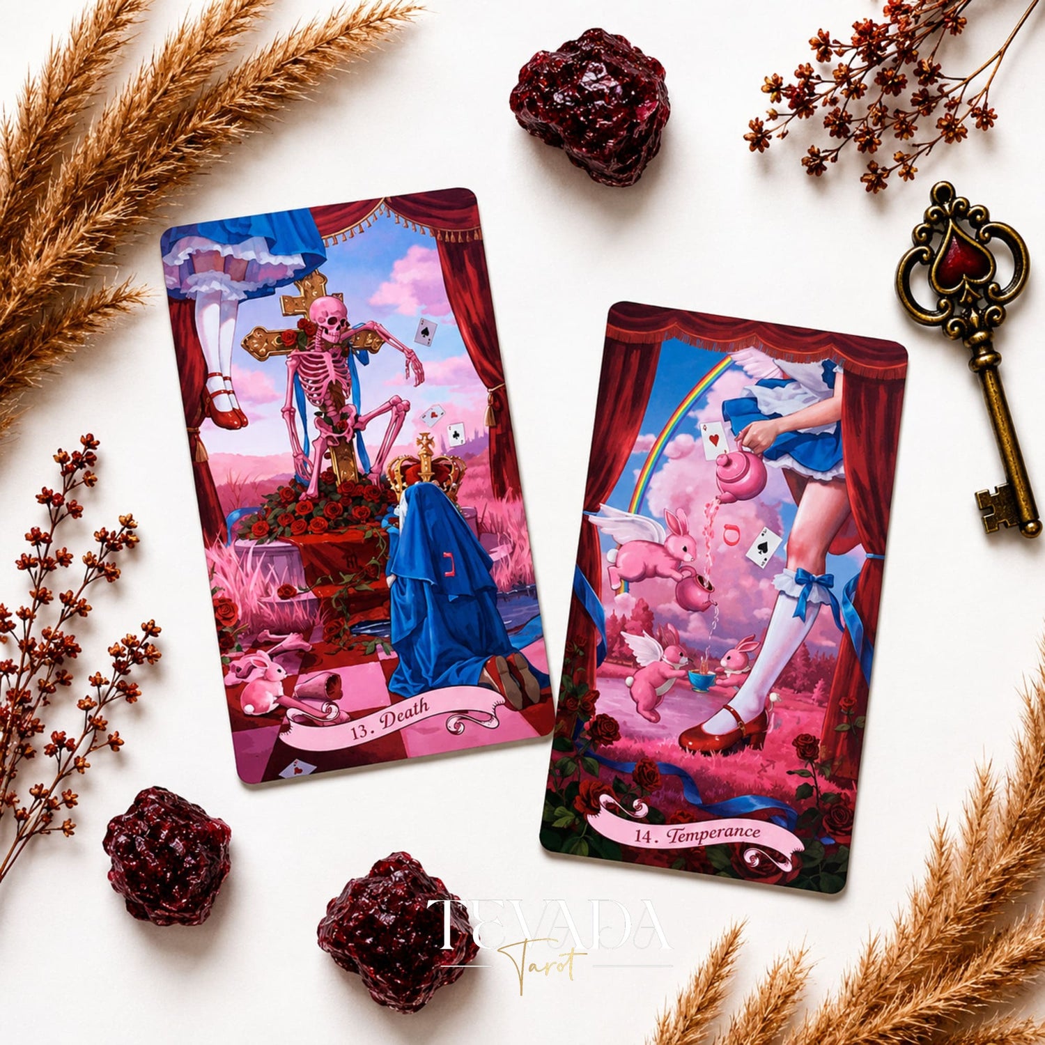 Scarlet Alice Tarot Deck DELUXE gothic indie tarot deck with glitter red edges for shadow work and inner reflection.