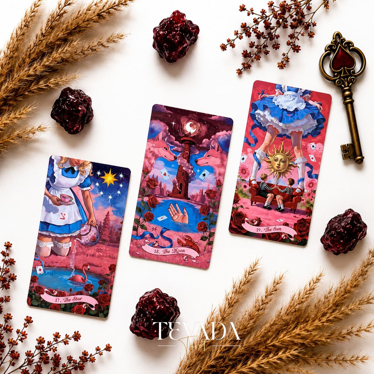 Scarlet Alice Tarot Deck DELUXE gothic indie tarot deck with glitter red edges for shadow work and inner reflection.