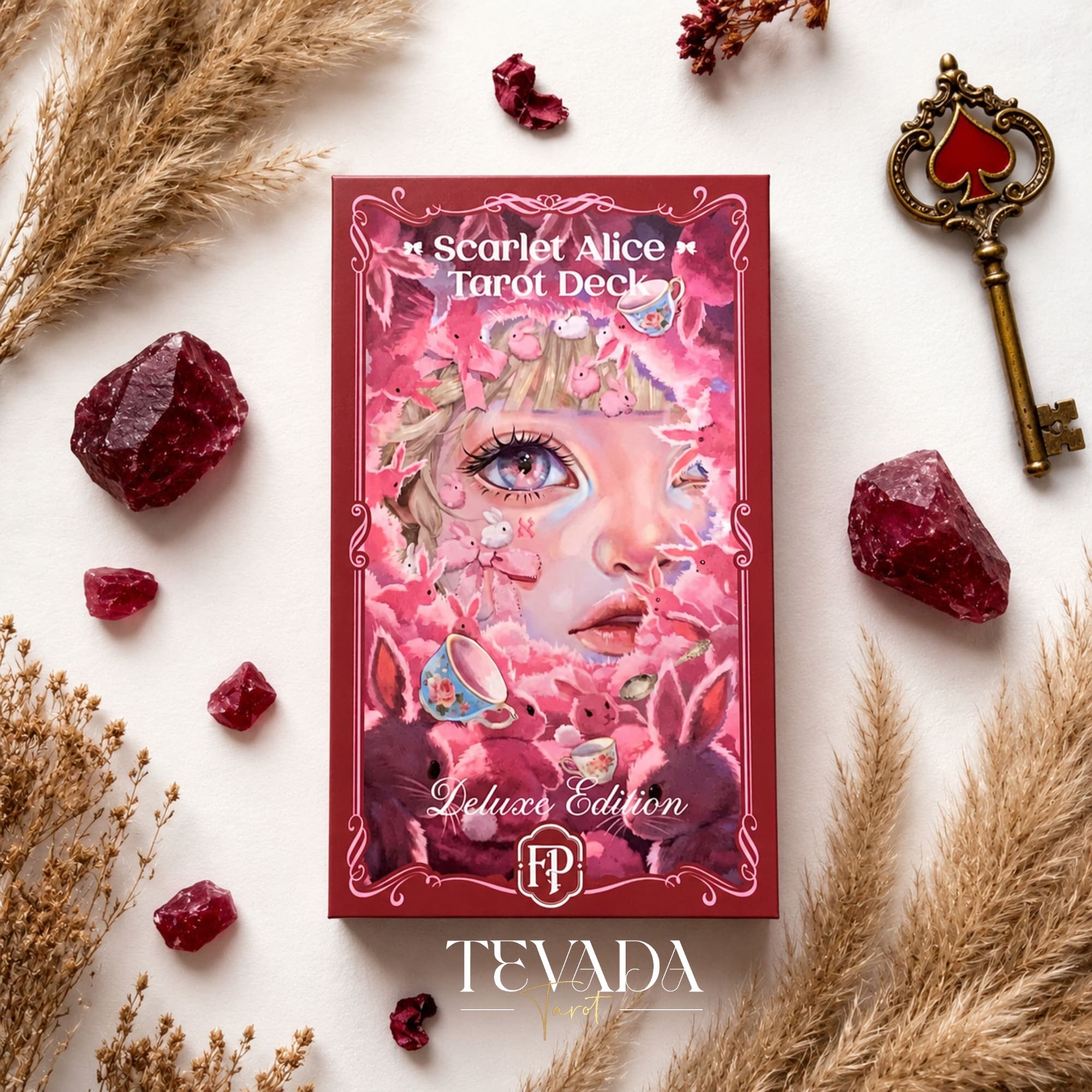 Scarlet Alice Tarot Deck DELUXE gothic indie tarot deck with glitter red edges for shadow work and inner reflection.