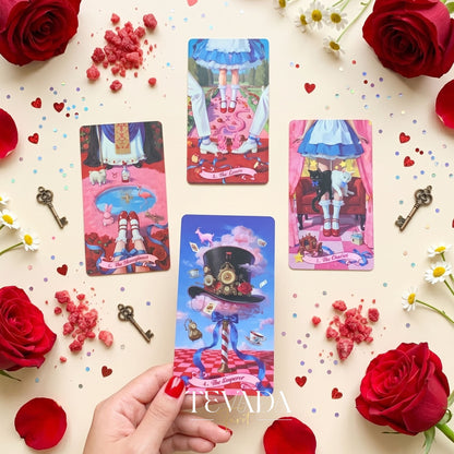 Scarlet Alice Tarot Deck DELUXE gothic indie tarot deck with glitter red edges for shadow work and inner reflection.