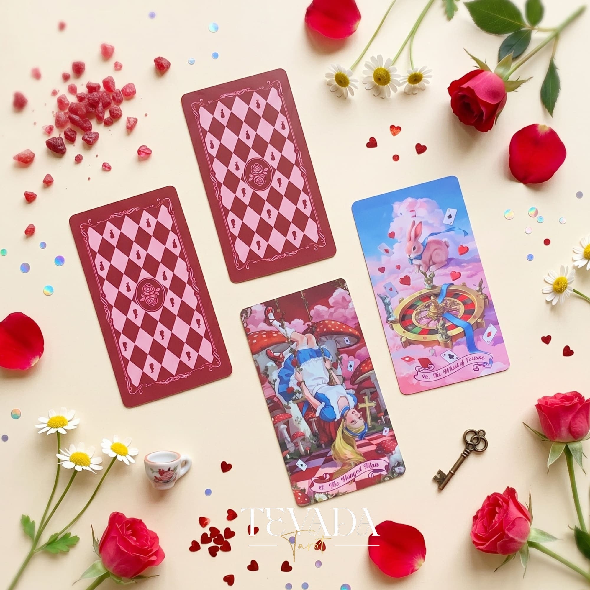 Scarlet Alice Tarot Deck DELUXE gothic indie tarot deck with glitter red edges for shadow work and inner reflection.