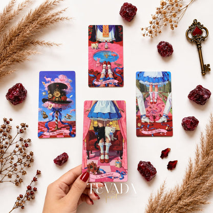 Scarlet Alice Tarot Deck DELUXE gothic indie tarot deck with glitter red edges for shadow work and inner reflection.
