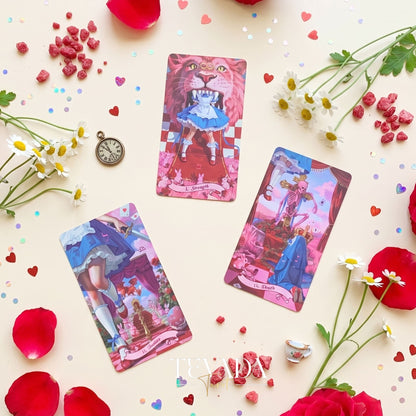 Scarlet Alice Tarot Deck DELUXE gothic indie tarot deck with glitter red edges for shadow work and inner reflection.