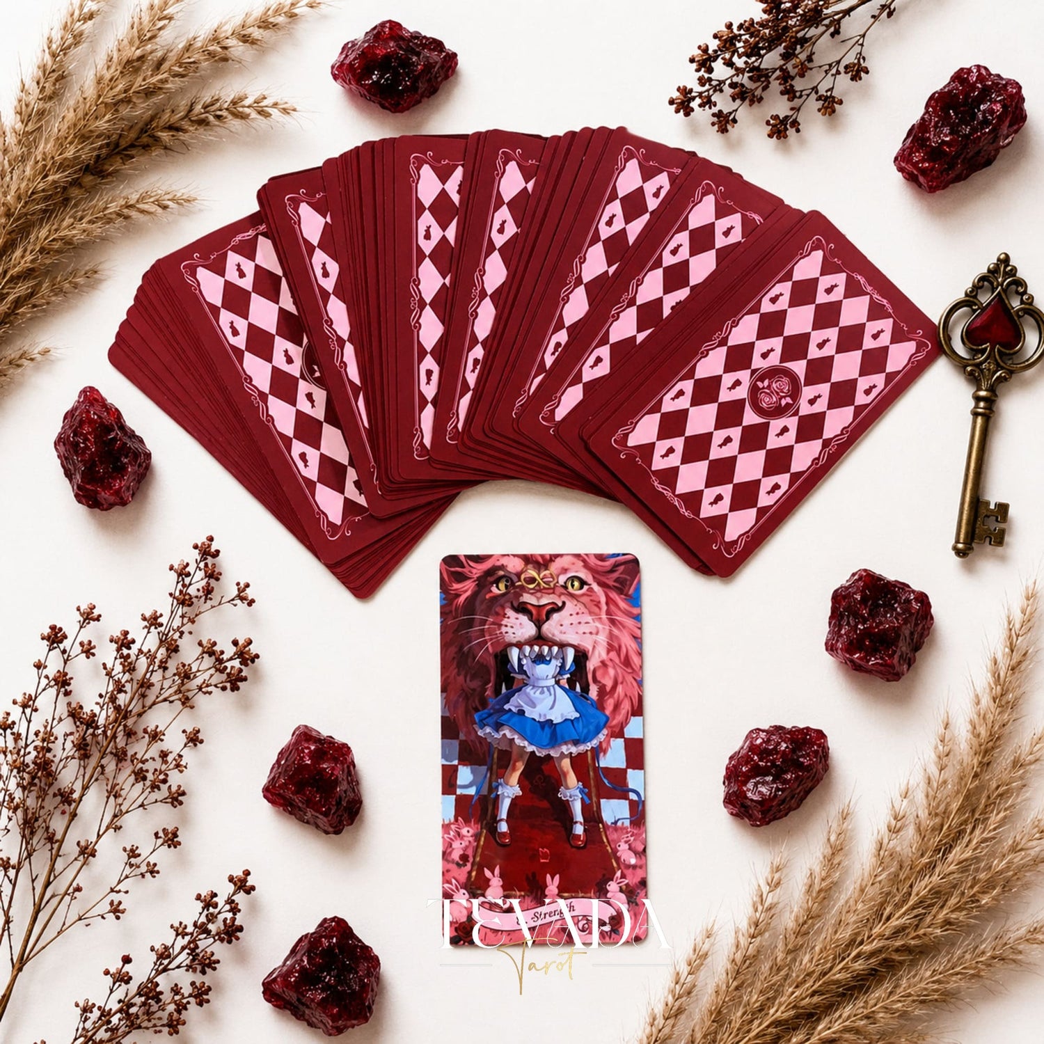 Scarlet Alice Tarot Deck DELUXE gothic indie tarot deck with glitter red edges for shadow work and inner reflection.