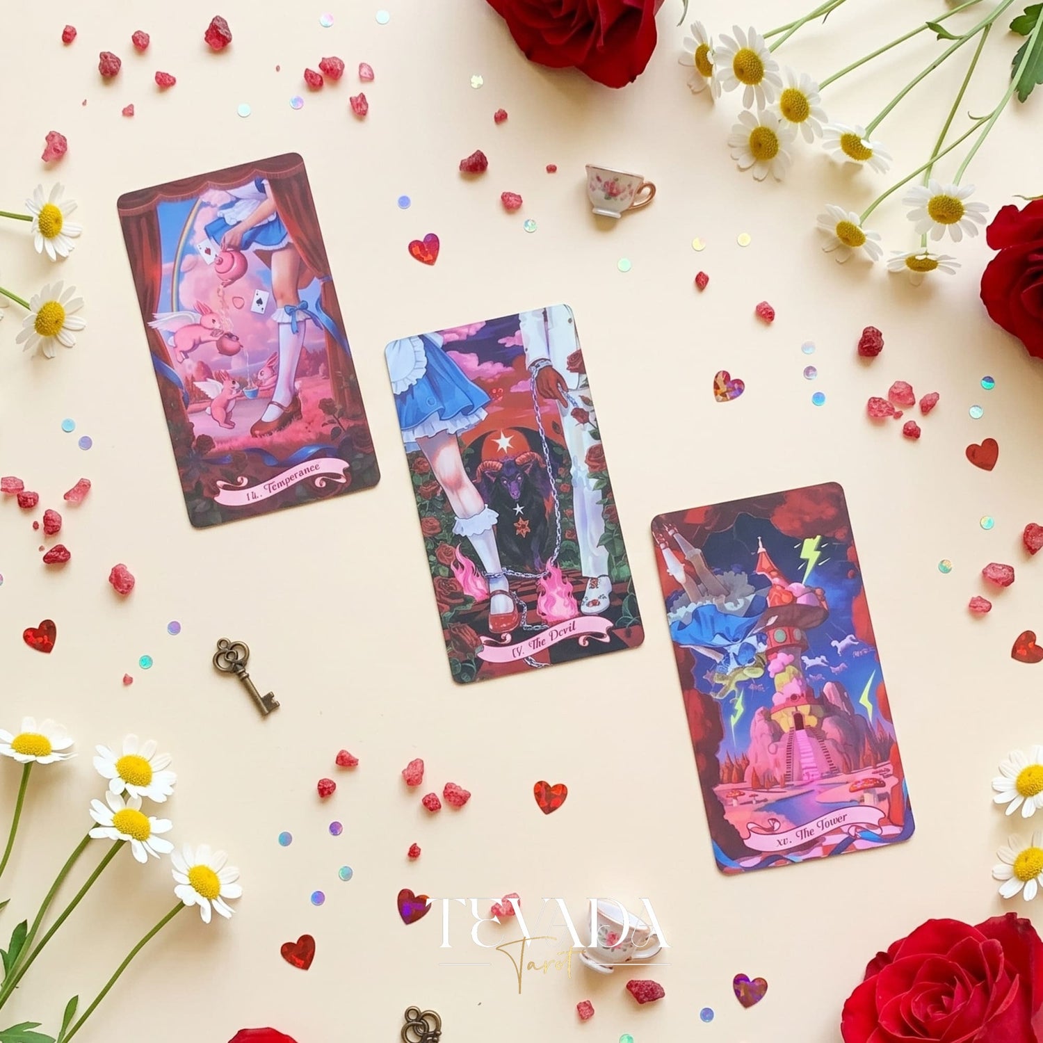 Scarlet Alice Tarot Deck DELUXE gothic indie tarot deck with glitter red edges for shadow work and inner reflection.