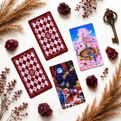 Scarlet Alice Tarot Deck DELUXE gothic indie tarot deck with glitter red edges for shadow work and inner reflection.
