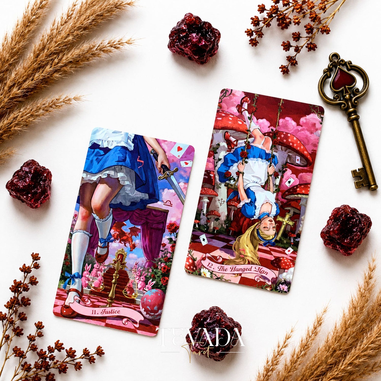 Scarlet Alice Tarot Deck DELUXE gothic indie tarot deck with glitter red edges for shadow work and inner reflection.