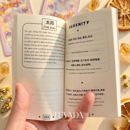 Serenity Tarot Deck vintage oil painting style Indie Tarot Cards with pastel holographic edges for daily ritual.