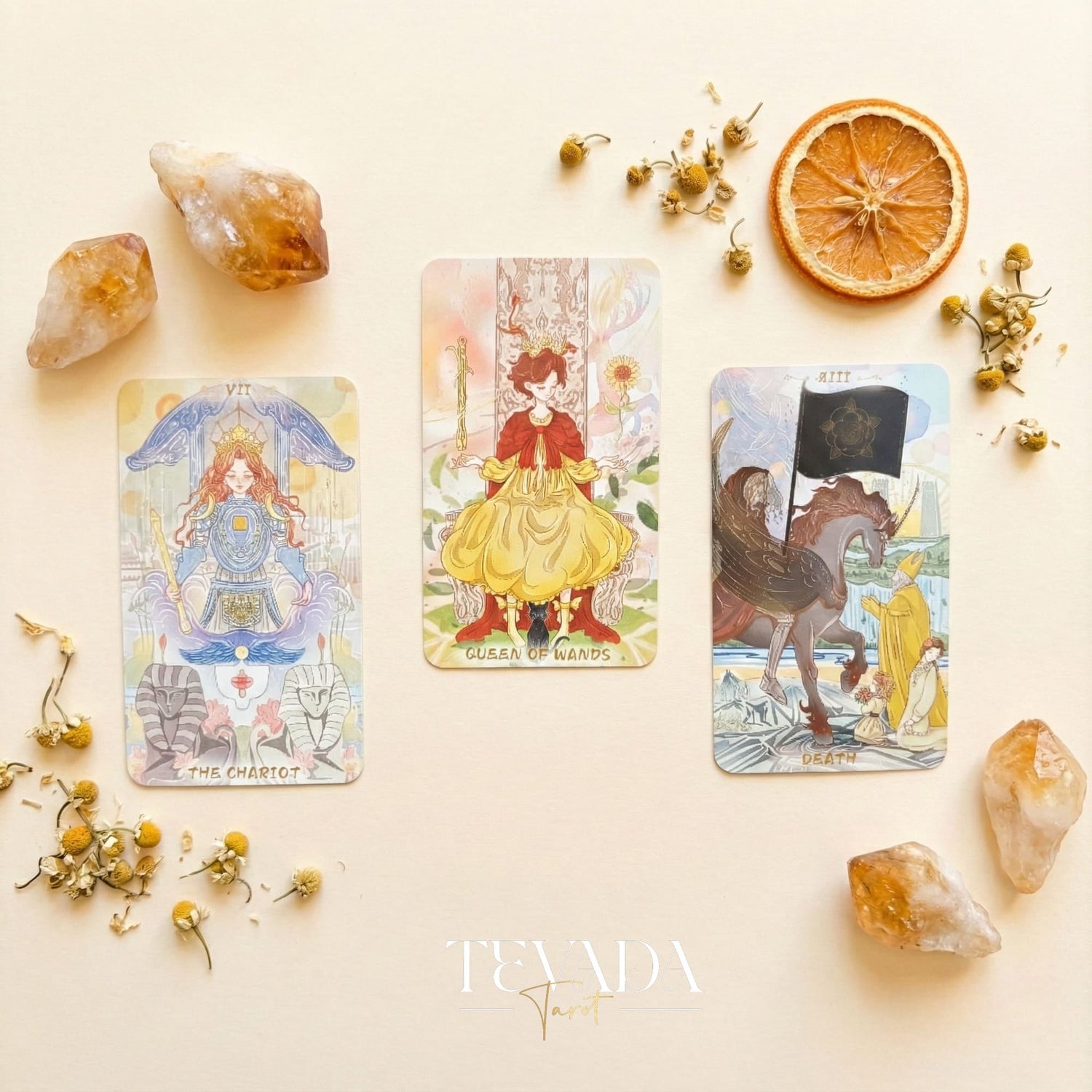 Serenity Tarot Deck vintage oil painting style Indie Tarot Cards with pastel holographic edges for daily ritual.