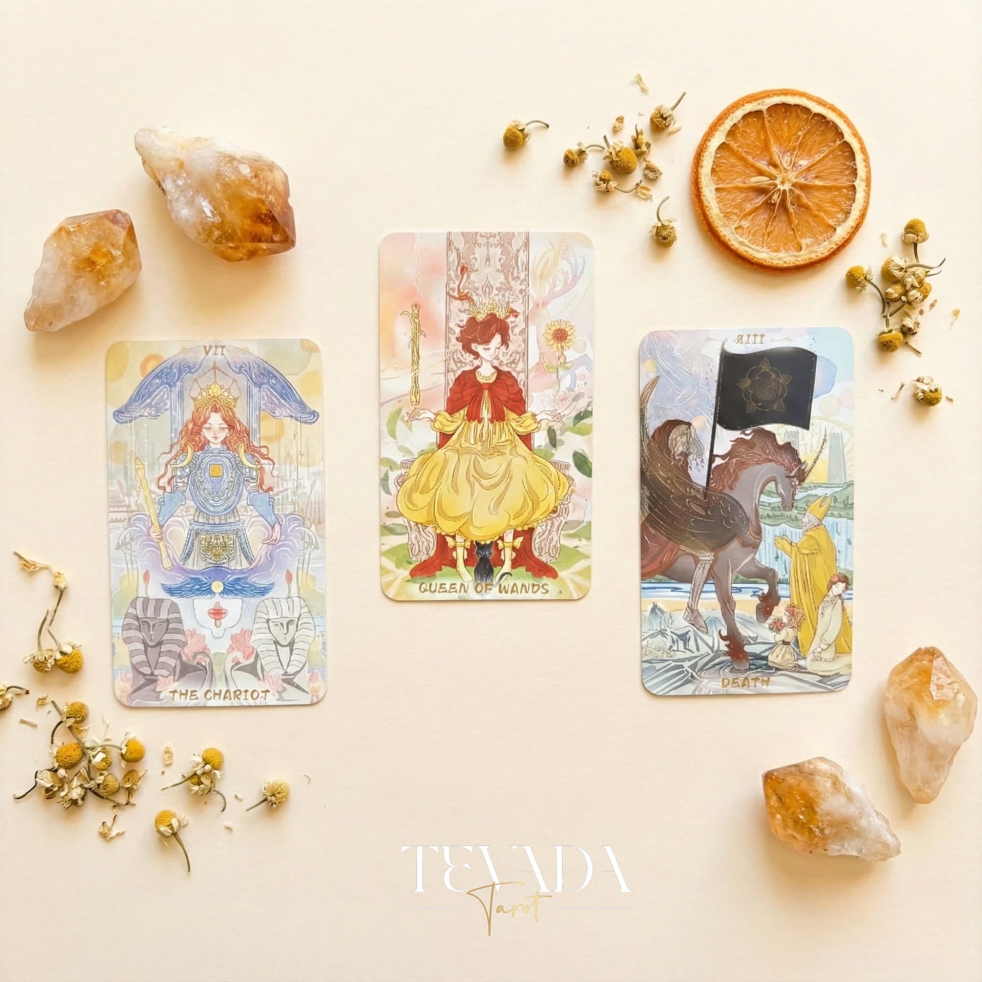 Serenity Tarot Deck vintage oil painting style Indie Tarot Cards with pastel holographic edges for daily ritual.