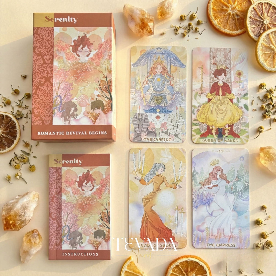 Serenity Tarot Deck vintage oil painting style Indie Tarot Cards with pastel holographic edges for daily ritual.