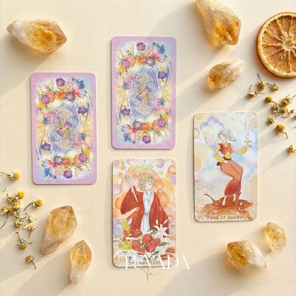 Serenity Tarot Deck vintage oil painting style Indie Tarot Cards with pastel holographic edges for daily ritual.