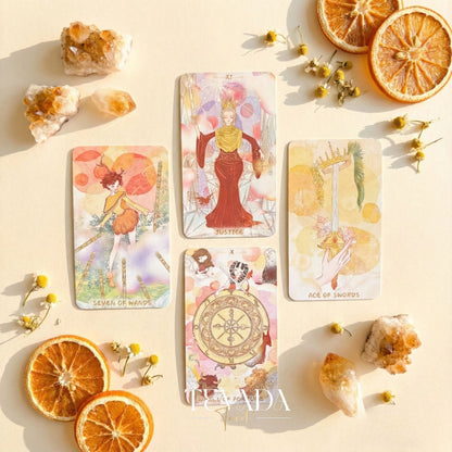 Serenity Tarot Deck vintage oil painting style Indie Tarot Cards with pastel holographic edges for daily ritual.