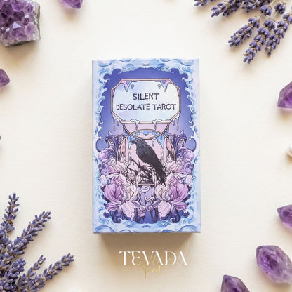 Silent Desolate Tarot DELUXE mysterious ethereal anime indie tarot deck with holographic silver edges for shadow work.