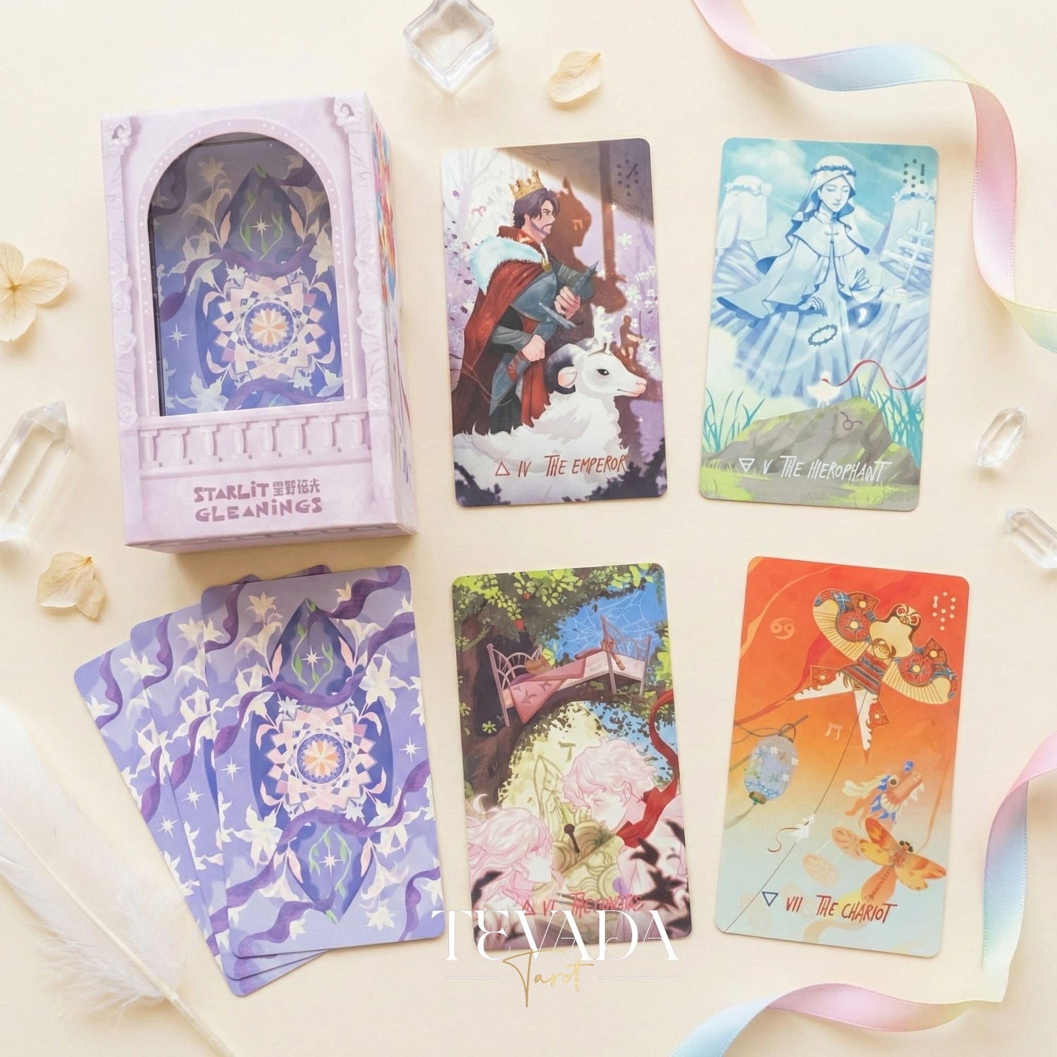 Starlit Gleanings Tarot with cute anime style watercolor art for intuitive divination and healing guidance.