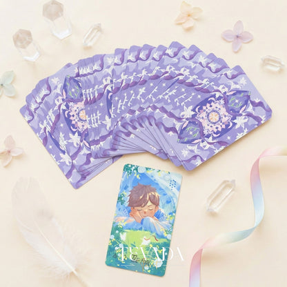 Starlit Gleanings Tarot with cute anime style watercolor art for intuitive divination and healing guidance.
