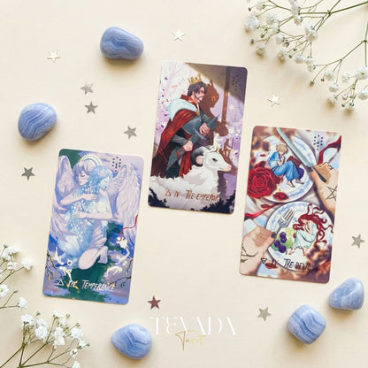 Starlit Gleanings Tarot with cute anime style watercolor art for intuitive divination and healing guidance.