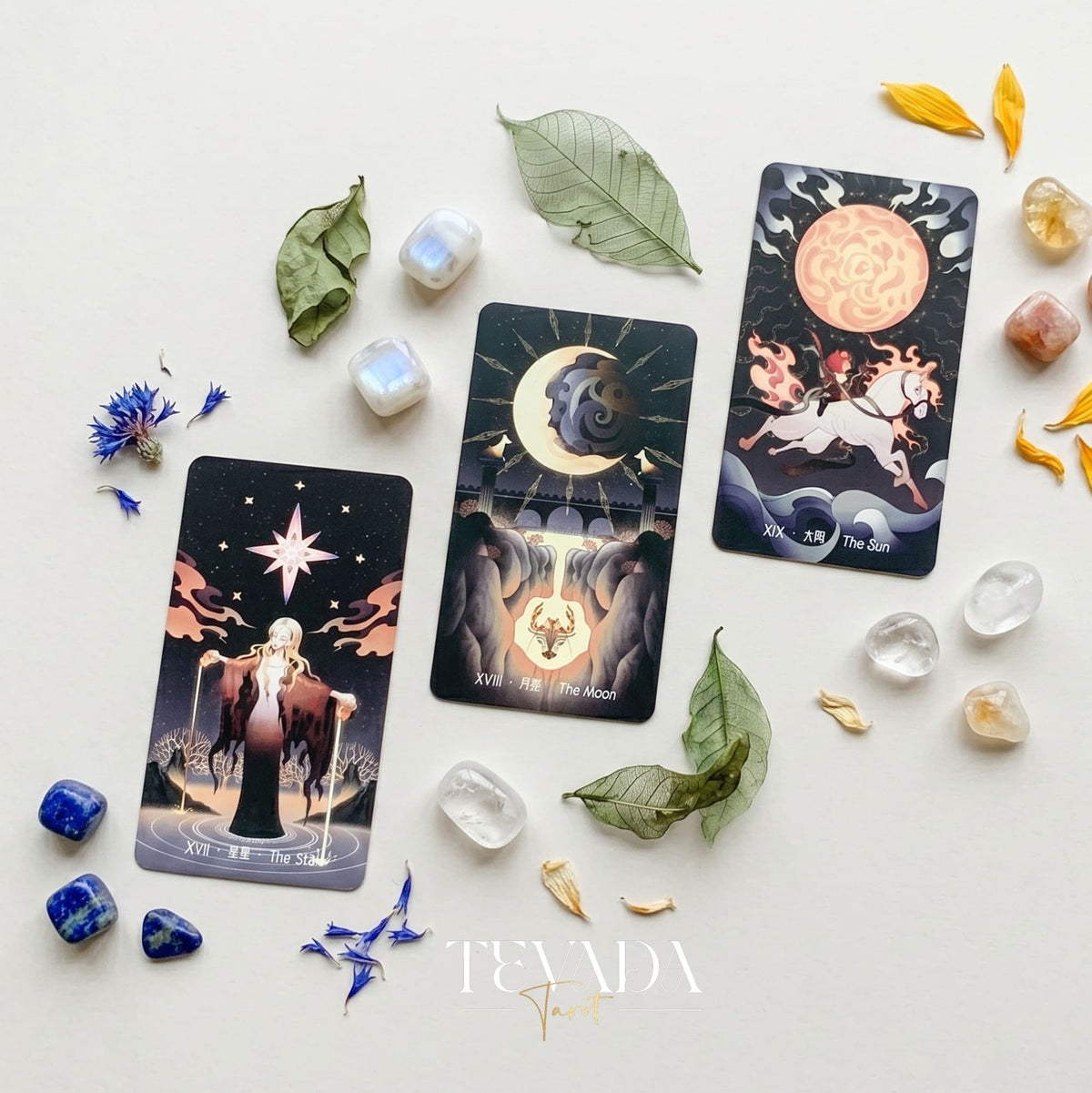 Stars Lighting Up the Night Tarot II mysterious gothic cartoon indie tarot deck for inner child healing and collectors.