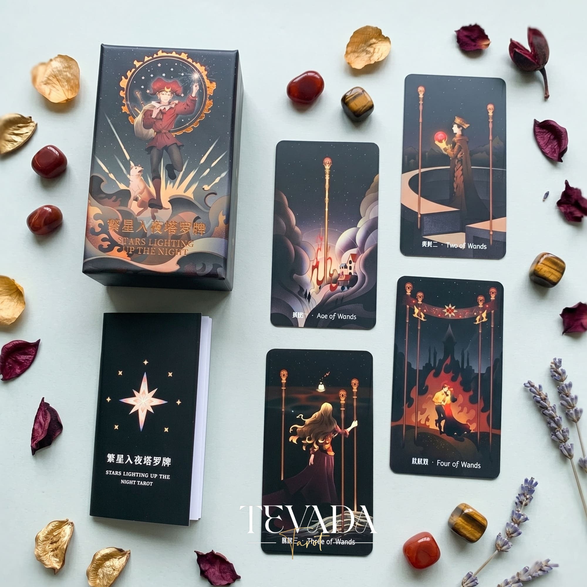 Stars Lighting Up the Night Tarot II mysterious gothic cartoon indie tarot deck for inner child healing and collectors.