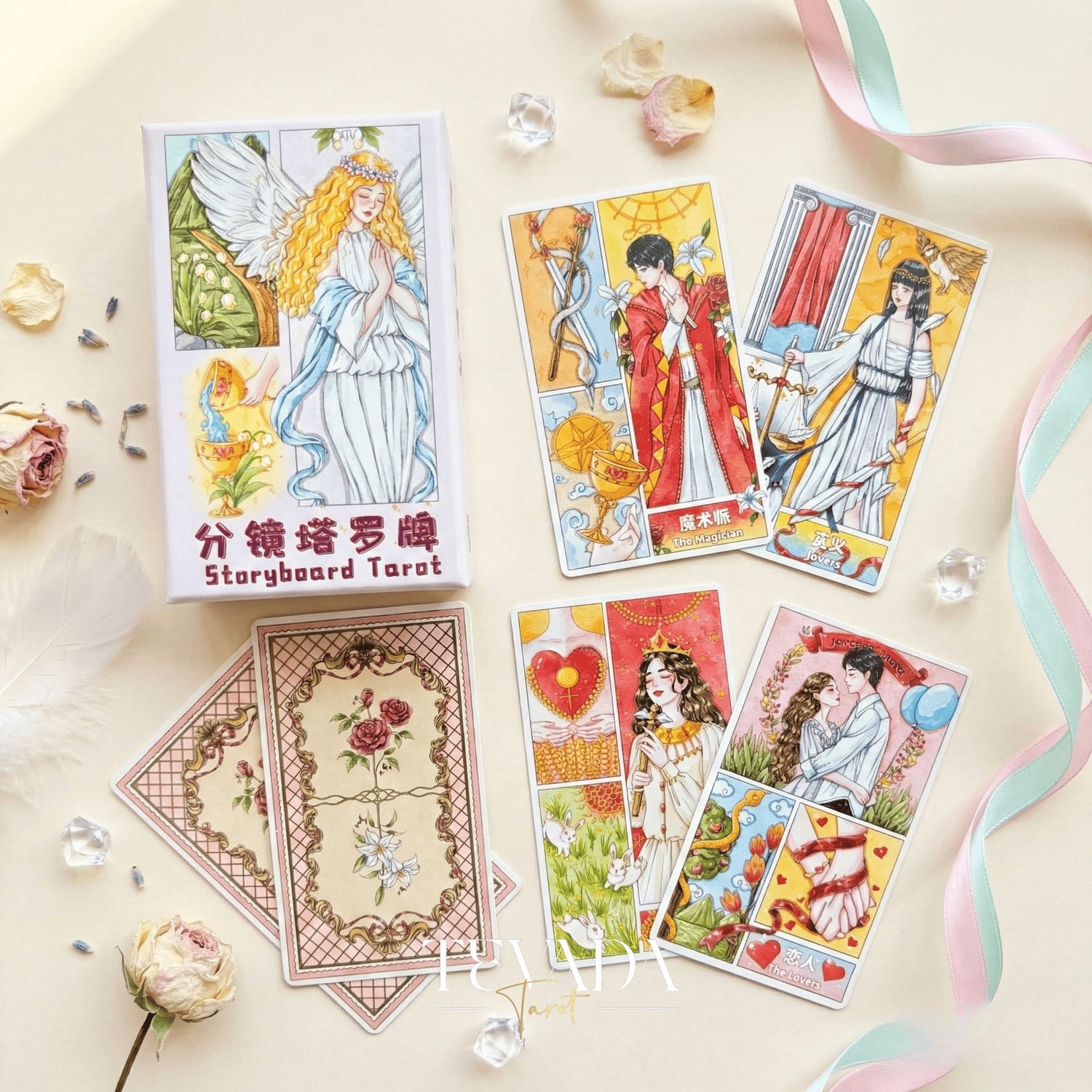 Storyboard Tarot Deck whimsical cinematic art Indie Tarot Cards for creative self-reflection and storytelling.