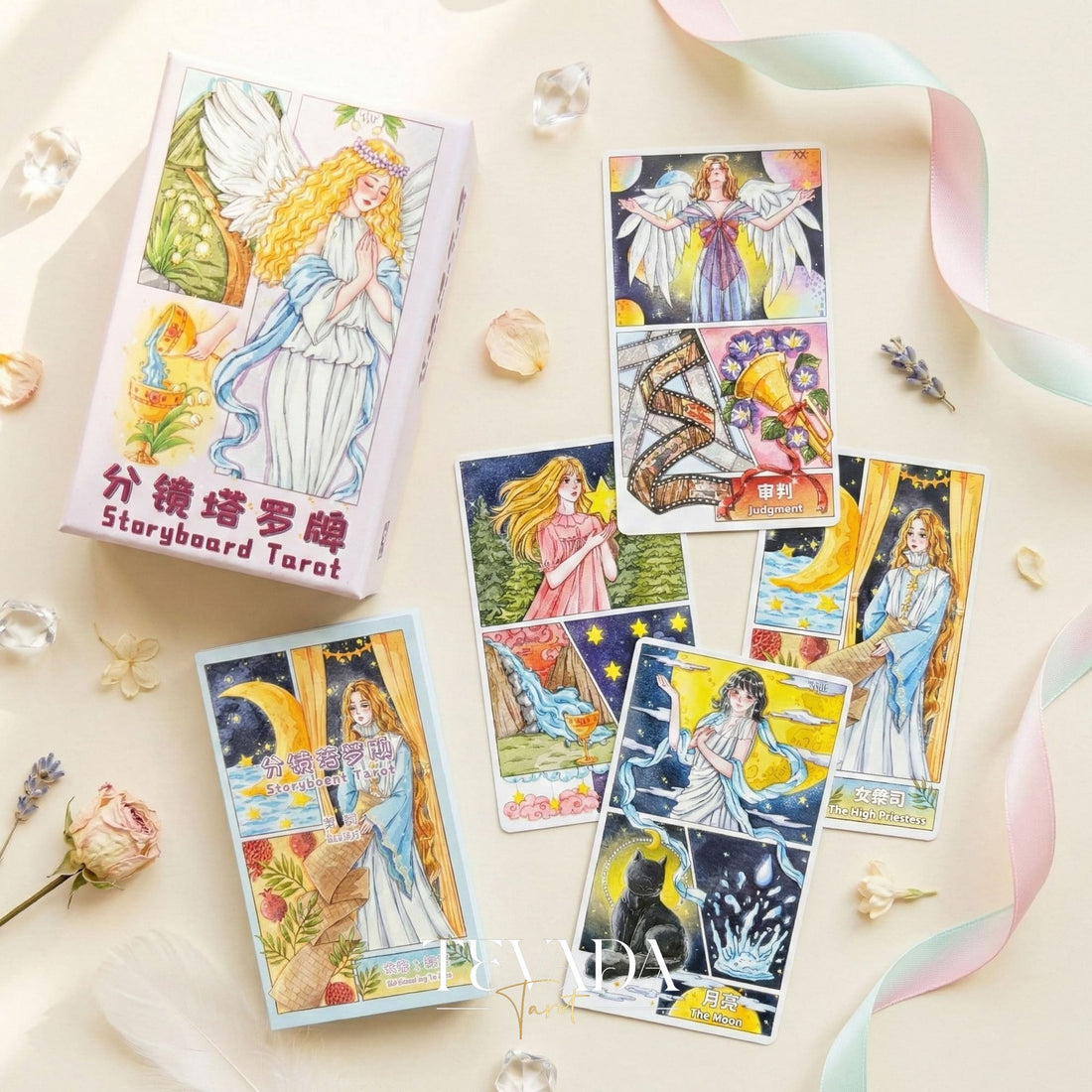 Storyboard Tarot Deck whimsical cinematic art Indie Tarot Cards for creative self-reflection and storytelling.