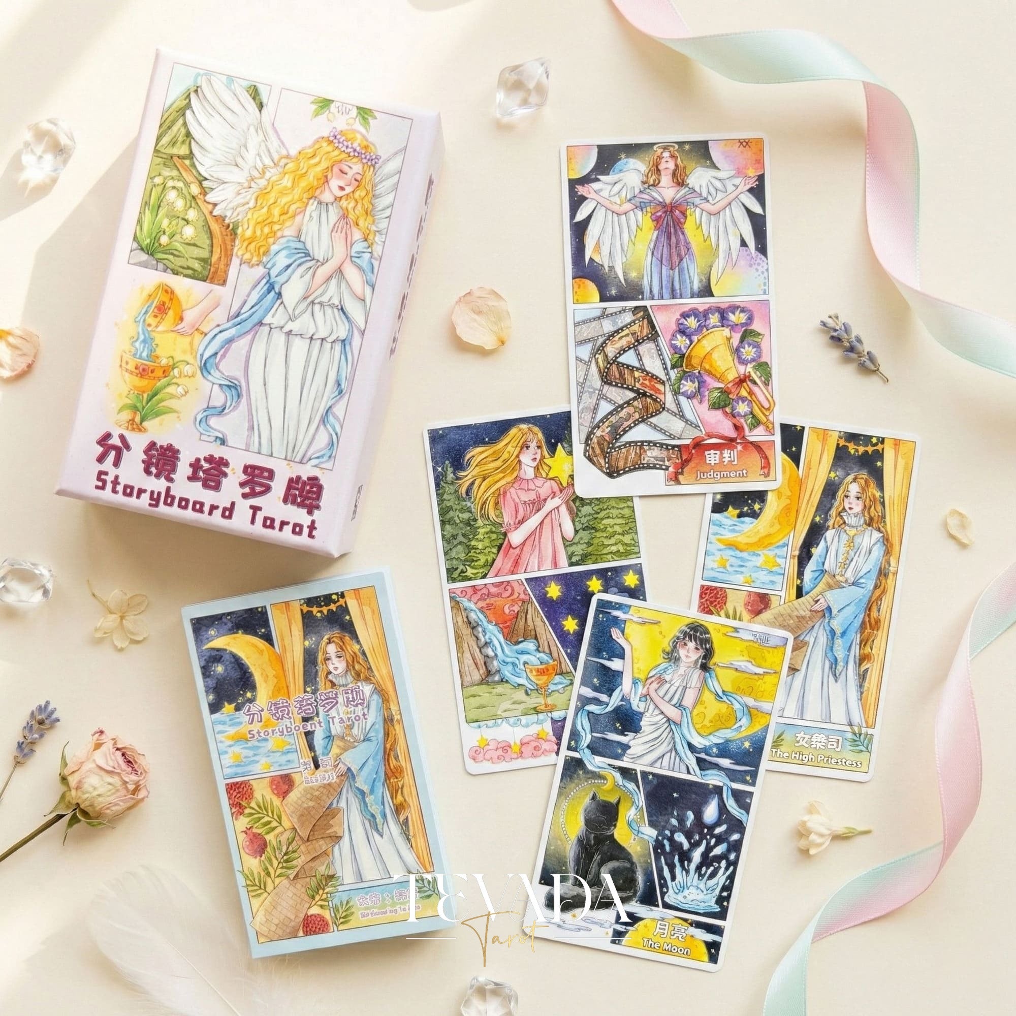 Storyboard Tarot Deck whimsical cinematic art Indie Tarot Cards for creative self-reflection and storytelling.