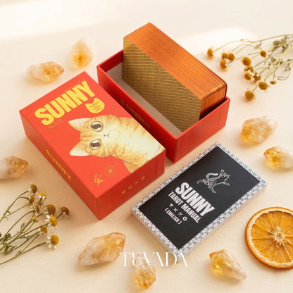 Sunny Orange Cat Tarot PRO Edition whimsical cartoon Indie Tarot Deck for inner child healing and gentle self reflection.
